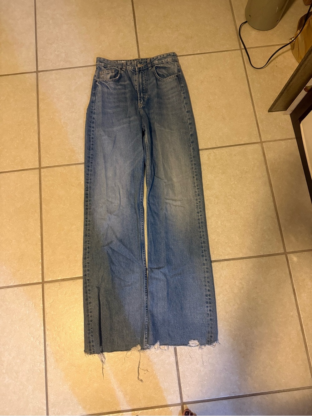 Zara Light Blue Wide Leg Jeans with Raw Hem